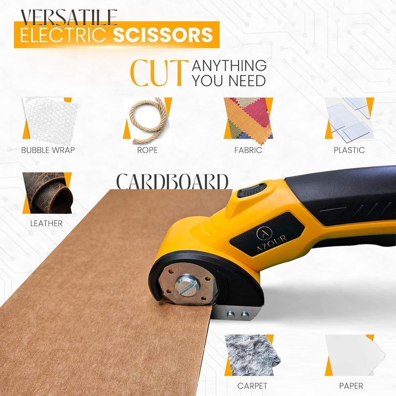 Azur Cardboard Box Cutter Tool, Cordless Electric Scissors for Fabric, Box Cutter Electric 4V with Case, Extra Blade, Art Knife, Carving Knife for Carpet, Plastic, and Craft Projects - Image 2